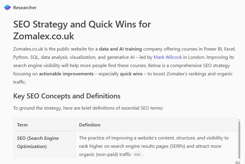 copilot-researcher initial response