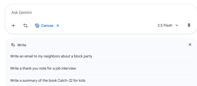 Gemini prompt ideas write