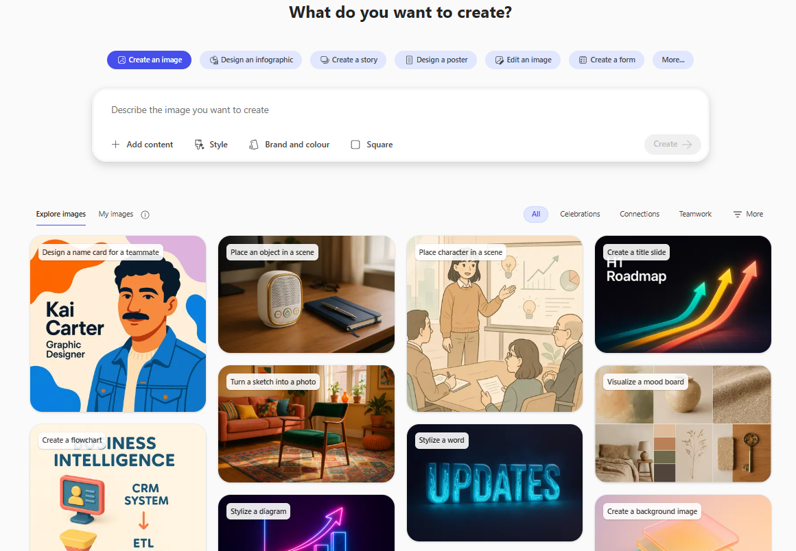 The Microsoft Copilot landing page for creating images