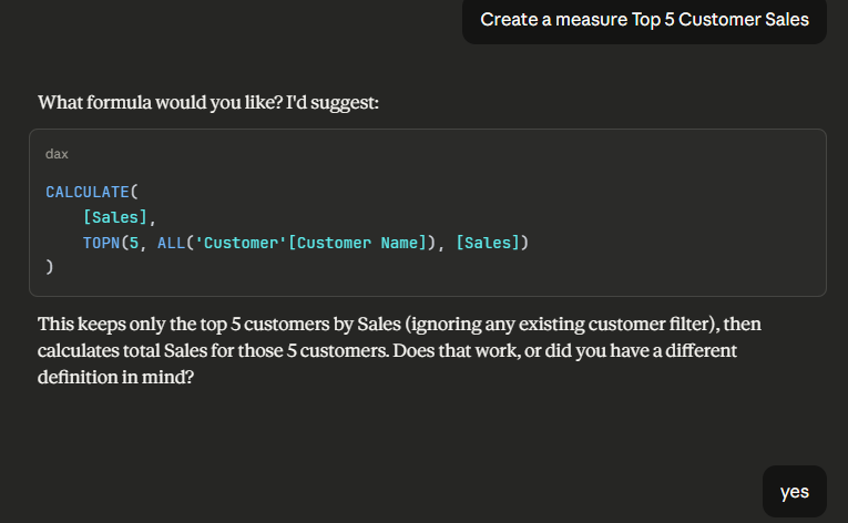Claude Desktop Chat with PBI MCP server