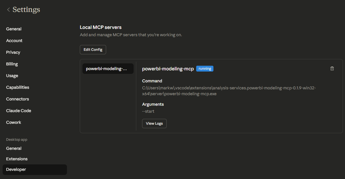 Claude Desktop with MCP Server Connected