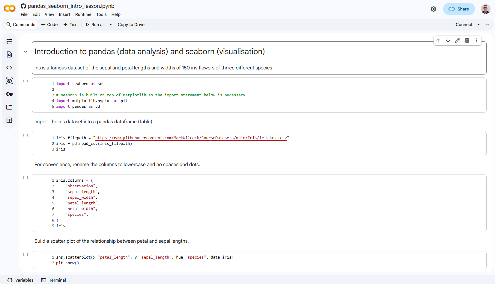 Data analysis with pandas in Colab