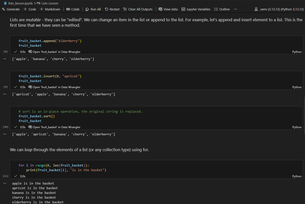 Part of the lesson on lists