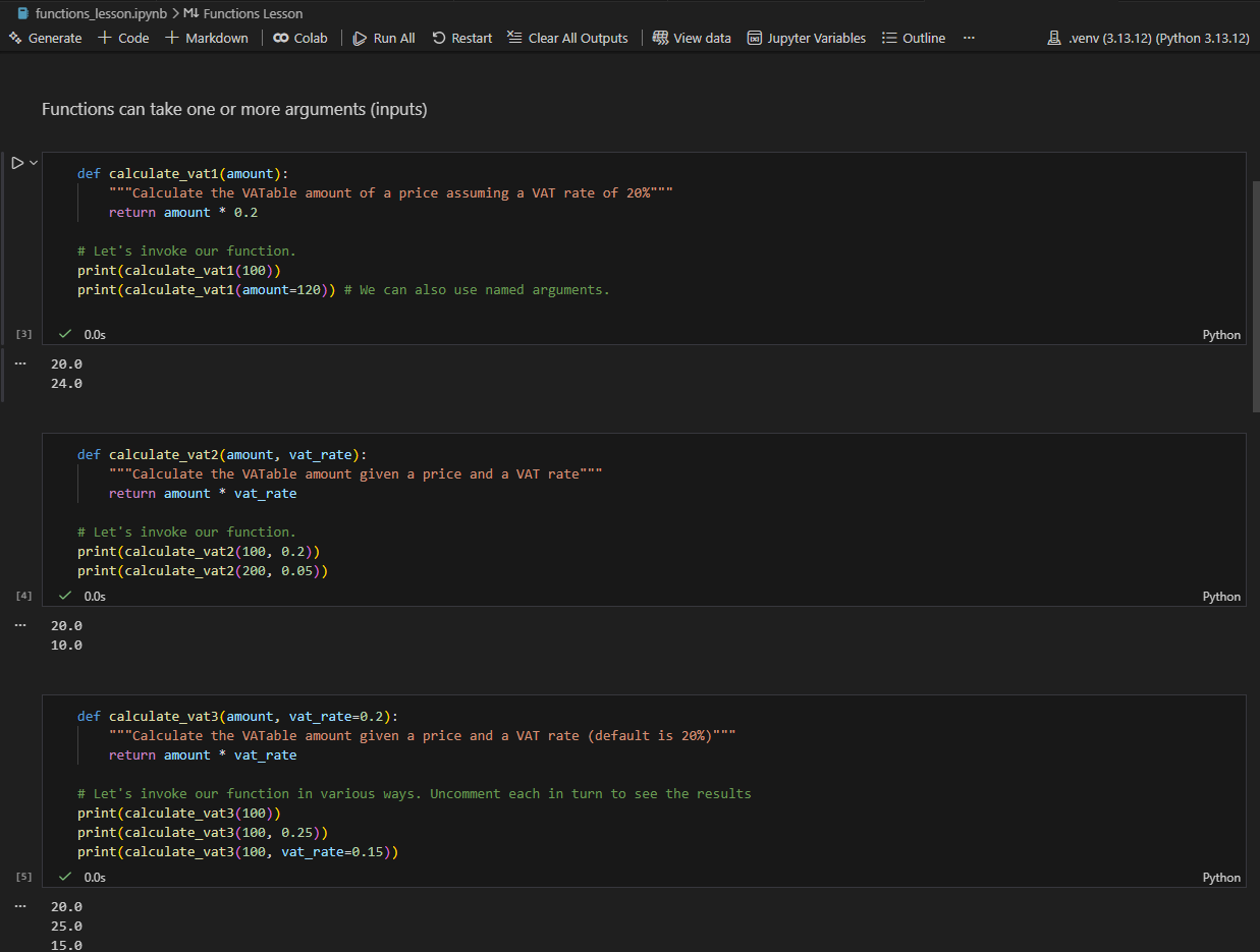 Part of the lesson on writing functions
