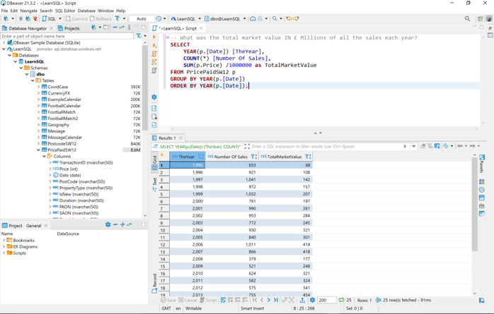 DBeaver SQL editor running a query