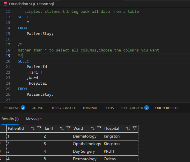 Part of a SQL Foundation course exercises