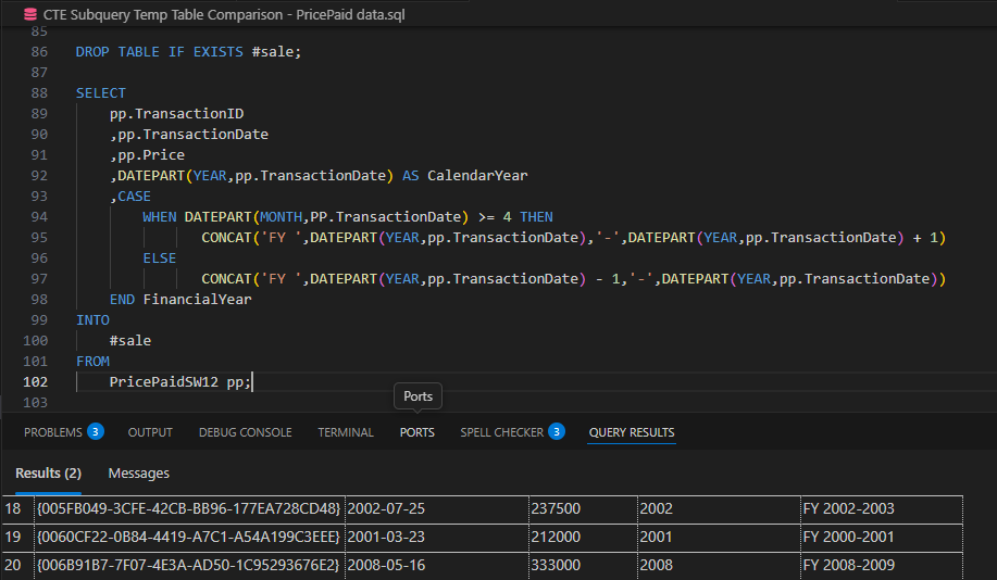 Part of a SQL Intermediate course exercises