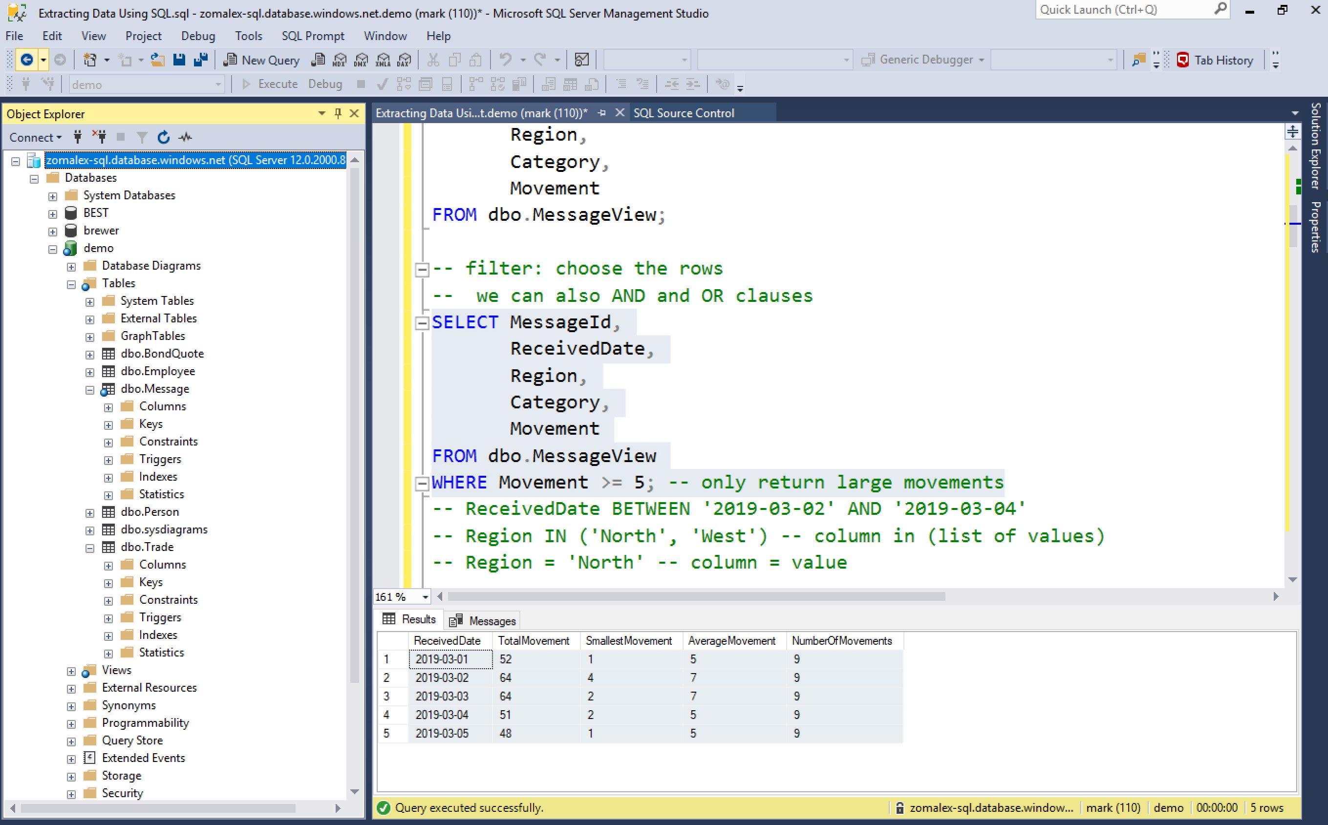 SQL Server Management Studio in use